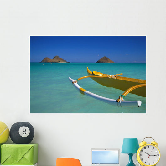 Outrigger Canoe In Turquoise Ocean Mokulua Islands Background D1418 Wall Mural