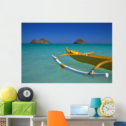 Outrigger Canoe In Turquoise Ocean Mokulua Islands Background D1418 Wall Mural
