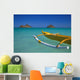 Outrigger Canoe In Turquoise Ocean Mokulua Islands Background D1418 Wall Mural
