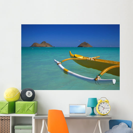Outrigger Canoe In Turquoise Ocean Mokulua Islands Background D1418 Wall Mural