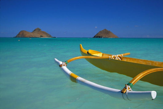 Outrigger Canoe In Turquoise Ocean Mokulua Islands Background D1418 Wall Mural
