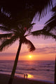 Couple In Distance On Beach Shoreline At Sunset Wall Mural
