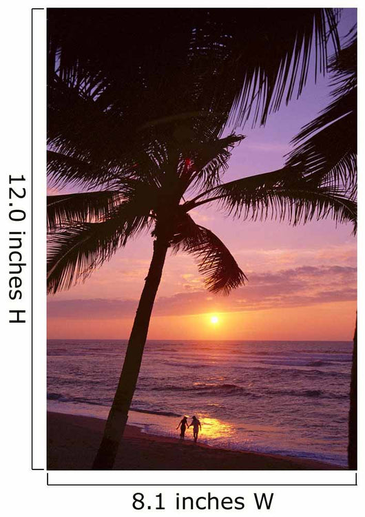 Couple In Distance On Beach Shoreline At Sunset Wall Mural