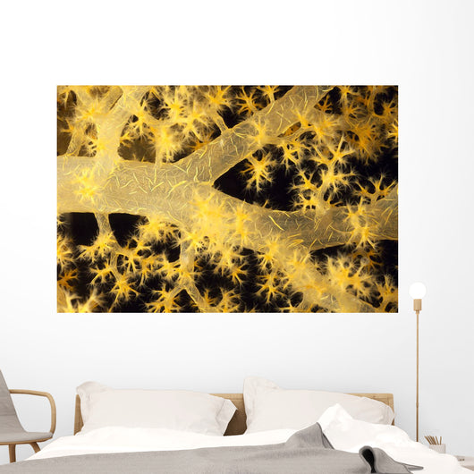 Yellow Alcyonarian Coral With Bundles Of Sclerites, Close-Up Wall Mural
