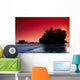 Indonesia, Bali, Tanah Lot Silhouetted By Dramatic Red Sunset Skies Wall Mural