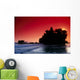 Indonesia, Bali, Tanah Lot Silhouetted By Dramatic Red Sunset Skies Wall Mural