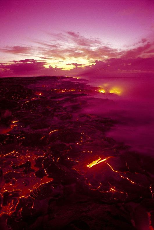 Kilauea Volcano Lava Flow At Dawn Glowing Pink Sky Smoky Wall Mural