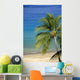 Tropical Beach With Palm Foreground, Beach Chair Distance Wall Mural