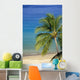 Tropical Beach With Palm Foreground, Beach Chair Distance Wall Mural
