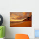 Woman Walk Shoreline Footprints Puffy Clouds Wall Mural