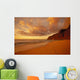 Woman Walk Shoreline Footprints Puffy Clouds Wall Mural