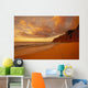 Woman Walk Shoreline Footprints Puffy Clouds Wall Mural