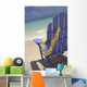 Close-Up Side Of Blue Beach Chair With Plumeria Hanging On Side Wall Mural