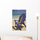 Close-Up Blue Beach Chair With Plumeria Hanging On Side Facing Ocean Wall Mural