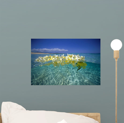 Over/Under Plumeria Lei Floating Ocean Surface Wall Mural