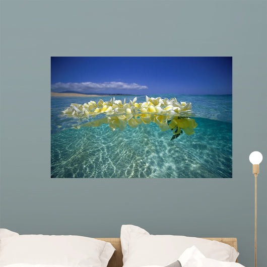 Over/Under Plumeria Lei Floating Ocean Surface Wall Mural