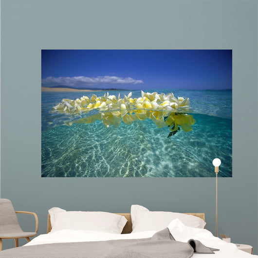 Over/Under Plumeria Lei Floating Ocean Surface Wall Mural