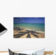 Beach Shoreline With Palm Tree Shadows, Calm Turquoise Ocean Horizon Wall Mural