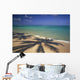 Beach Shoreline With Palm Tree Shadows, Calm Turquoise Ocean Horizon Wall Mural