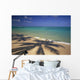 Beach Shoreline With Palm Tree Shadows, Calm Turquoise Ocean Horizon Wall Mural