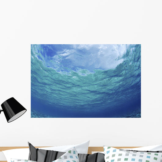 Underwater Ocean Looking Upward To Surface, Blue Sky Reflection Wall Mural
