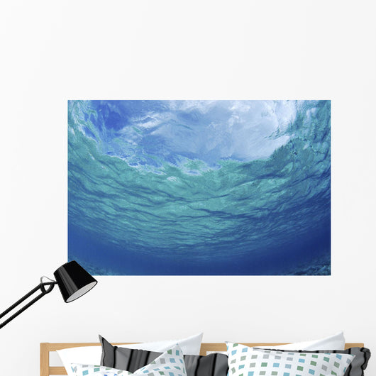 Underwater Ocean Looking Upward To Surface, Blue Sky Reflection Wall Mural