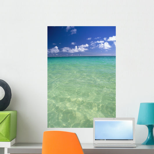 Calm Turquoise Ocean With Sandy Bottom Blue Sky And Clouds Wall Mural