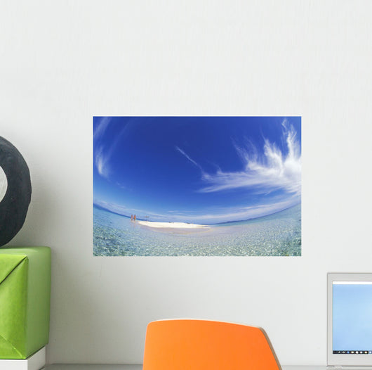 Wide Angle Couple Walk Small Sand Island Wall Mural