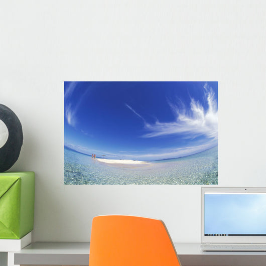 Wide Angle Couple Walk Small Sand Island Wall Mural