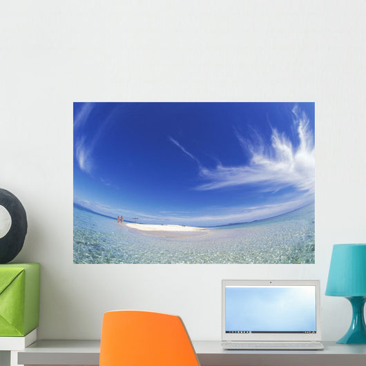 Wide Angle Couple Walk Small Sand Island Wall Mural