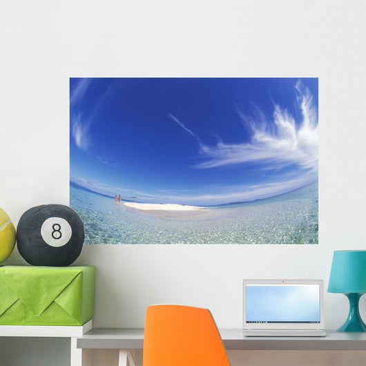 Wide Angle Couple Walk Small Sand Island Wall Mural