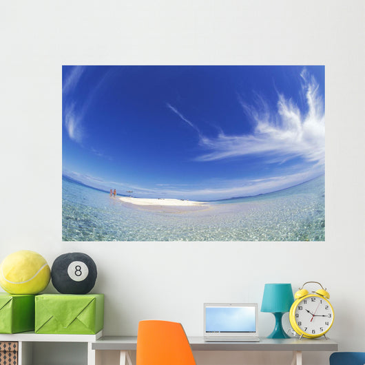 Wide Angle Couple Walk Small Sand Island Wall Mural