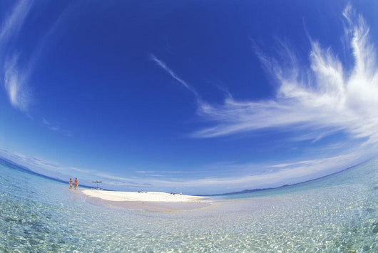 Wide Angle Couple Walk Small Sand Island Wall Mural