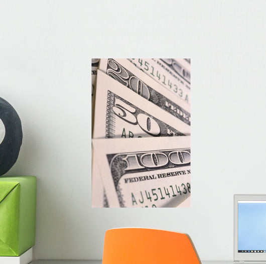 Close-Up Detail of 100, 50 And 20 Dollar Bill Wall Mural
