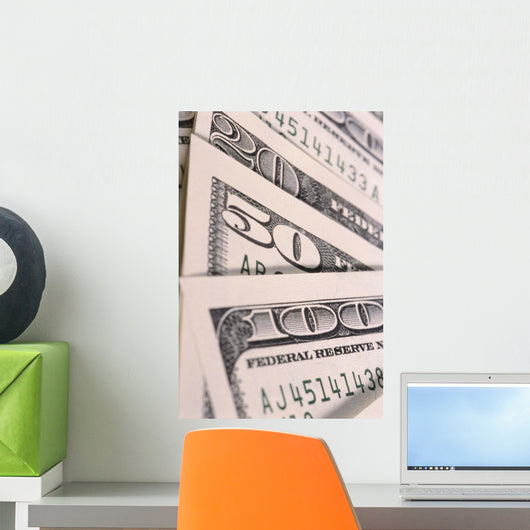 Close-Up Detail of 100, 50 And 20 Dollar Bill Wall Mural