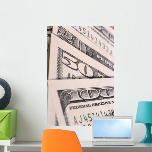 Close-Up Detail of 100, 50 And 20 Dollar Bill Wall Mural