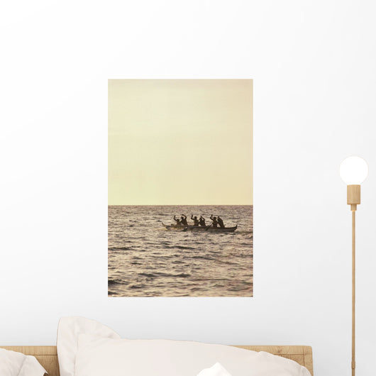 Paddlers Silhouetted On Ocean Wall Mural