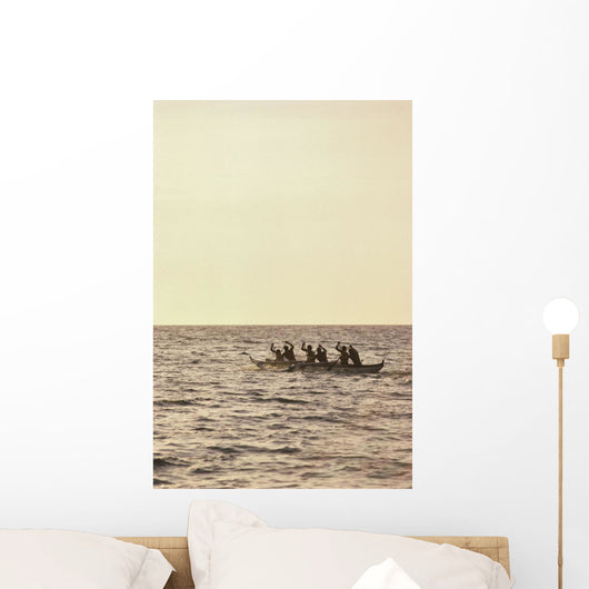 Paddlers Silhouetted On Ocean Wall Mural