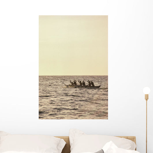 Paddlers Silhouetted On Ocean Wall Mural