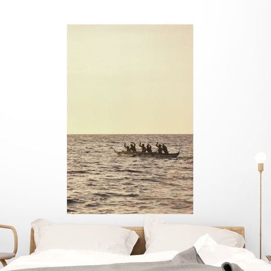 Paddlers Silhouetted On Ocean Wall Mural