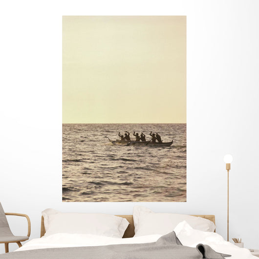 Paddlers Silhouetted On Ocean Wall Mural