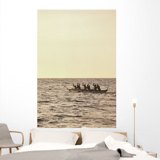 Paddlers Silhouetted On Ocean Wall Mural