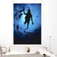 Hawaii, Silhouetted Diver And Reef Fish, View From Below, Sunburst Wall Mural