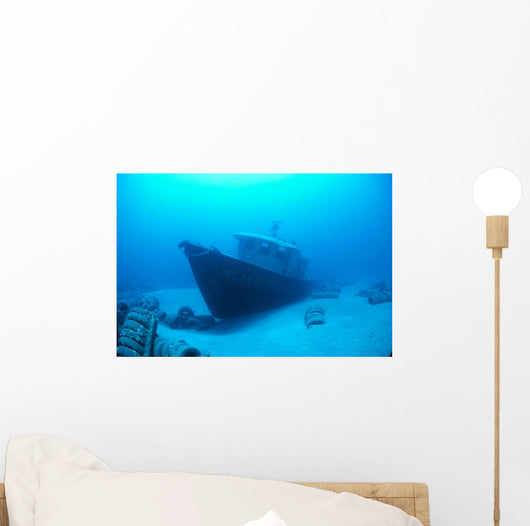 Hawaii, Maui, Kihei, Front View Of St Anthony Wreck In Deep Blue Water Wall Mural