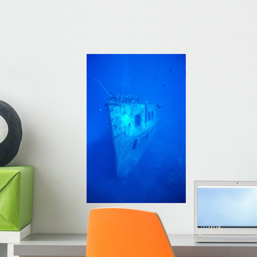 Hawaii, Oahu, Bow View Of Atlantis Wreck Off Waikiki, Clear Blue Ocean Wall Mural