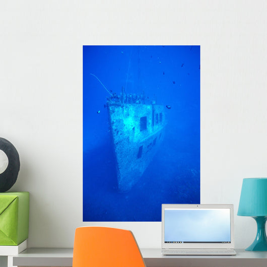 Hawaii, Oahu, Bow View Of Atlantis Wreck Off Waikiki, Clear Blue Ocean Wall Mural