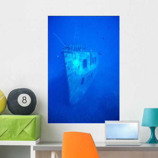 Hawaii, Oahu, Bow View Of Atlantis Wreck Off Waikiki, Clear Blue Ocean Wall Mural