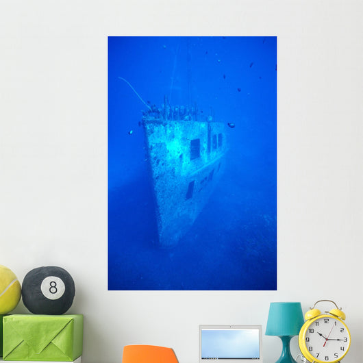 Hawaii, Oahu, Bow View Of Atlantis Wreck Off Waikiki, Clear Blue Ocean Wall Mural