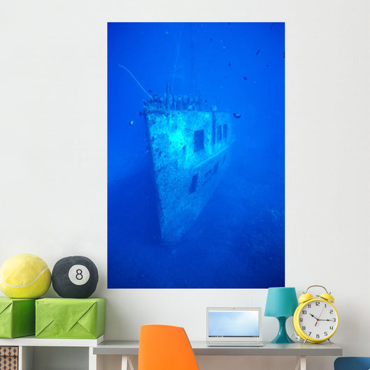 Hawaii, Oahu, Bow View Of Atlantis Wreck Off Waikiki, Clear Blue Ocean Wall Mural