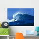 Side Angled View Of Big Blue Wave Curling With Spray, Blue Skies Wall Mural